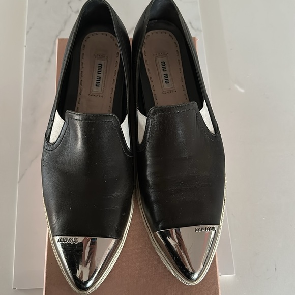 Miu Miu Slip Loafer Silver Toe Cap Calzaturre Donna - Picture 5 of 6